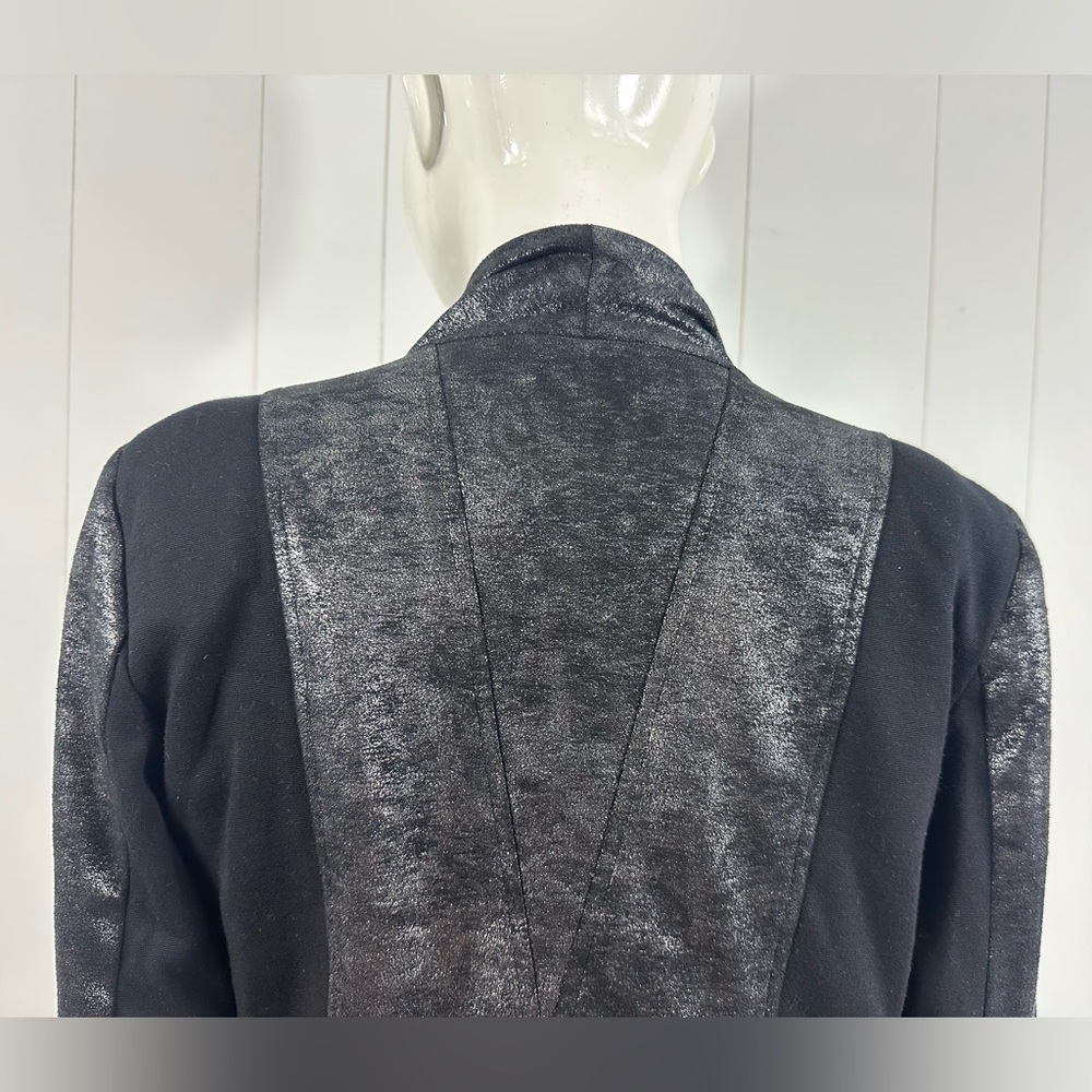 Cache Sz S Black Coated Drape Open Front Cardigan Sweater Side & Sleeve Zip - Picture 8 of 13
